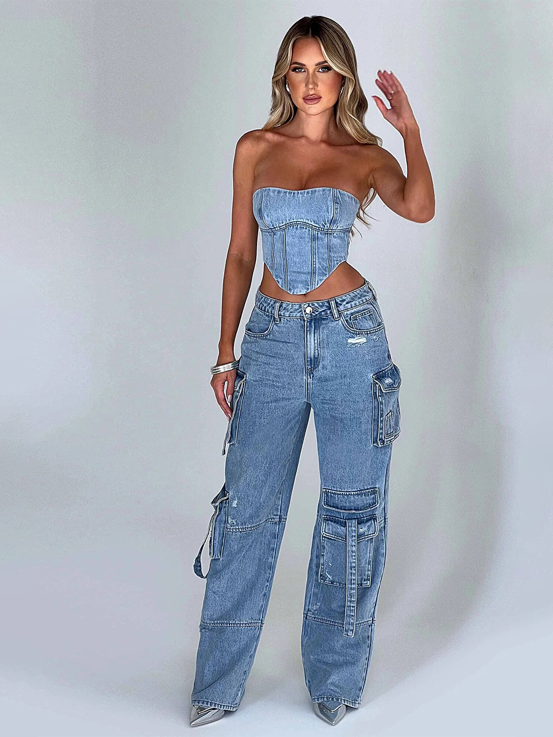 

LULU & SKY Strapless Sleeveless Denim Cotton Tube Top, Blue