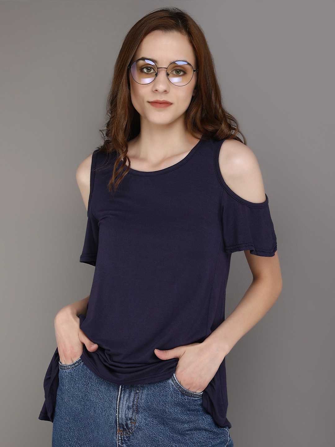

LULU & SKY Cold-Shoulder Cotton Top, Blue