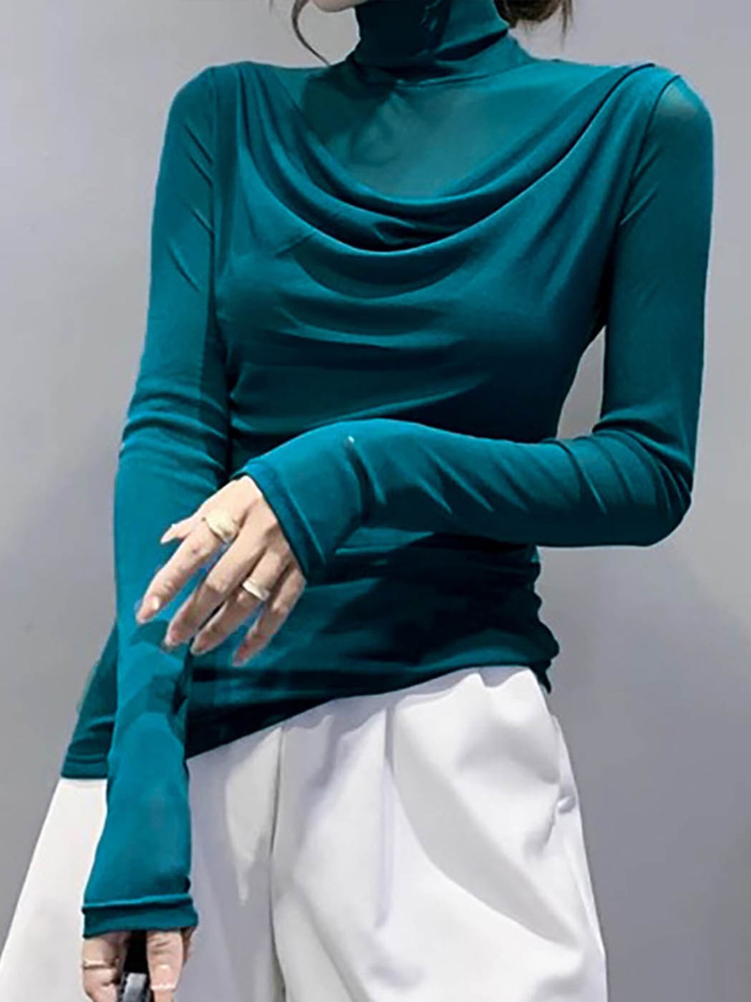 

LULU & SKY Cowl Neck Long Sleeves Top, Teal