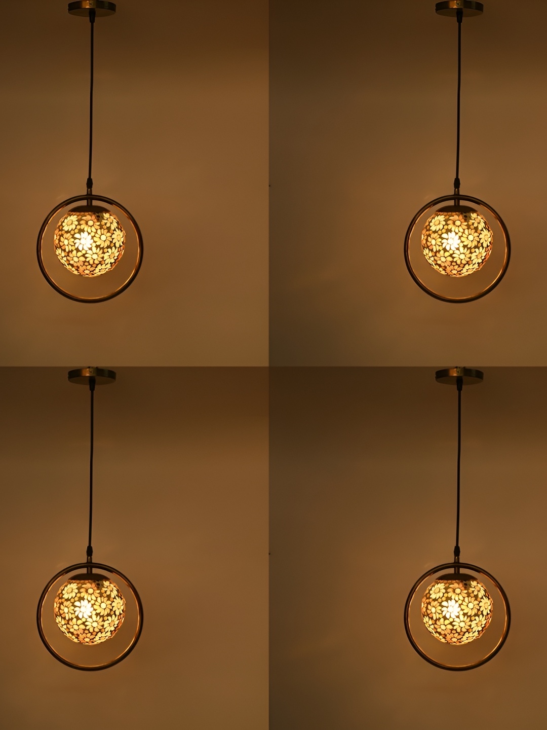 

Afast White & Brown 4 Pieces Printed Glass Ceiling Lamps