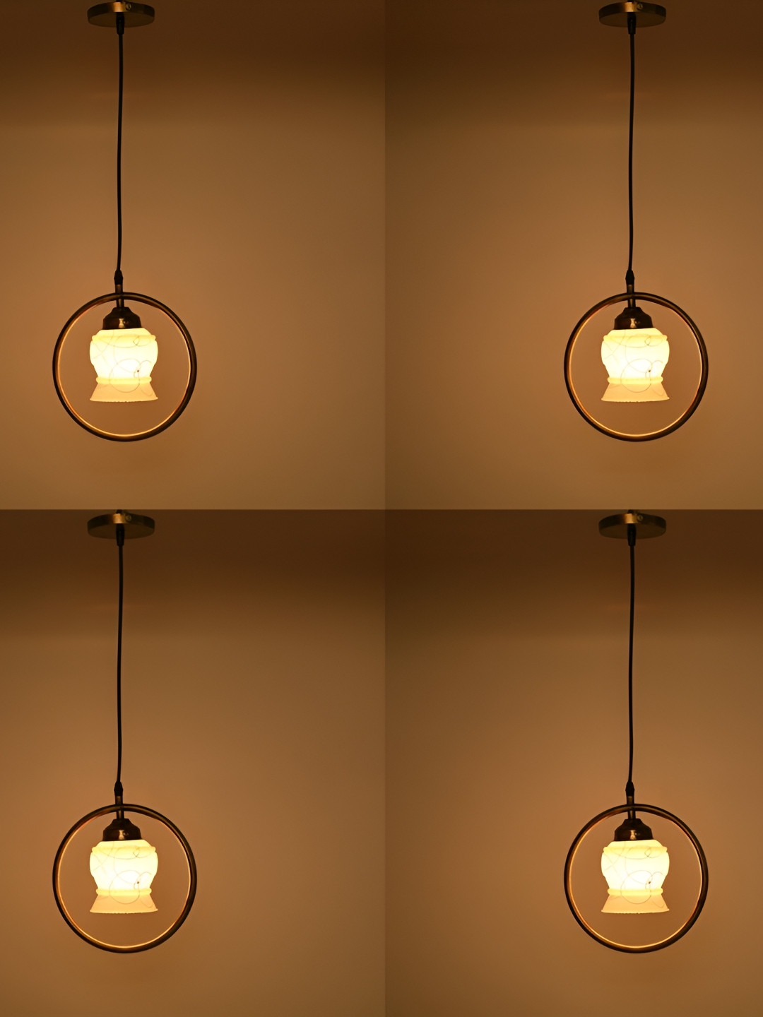 

Afast White & Yellow 4 Pieces Printed Bell Shaped Hanging Ceiling Lamps