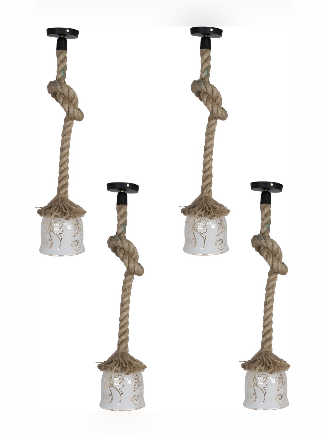 

Afast White & Gold Toned 4 Pieces Printed Bell Shaped Hanging Ceiling Lamp