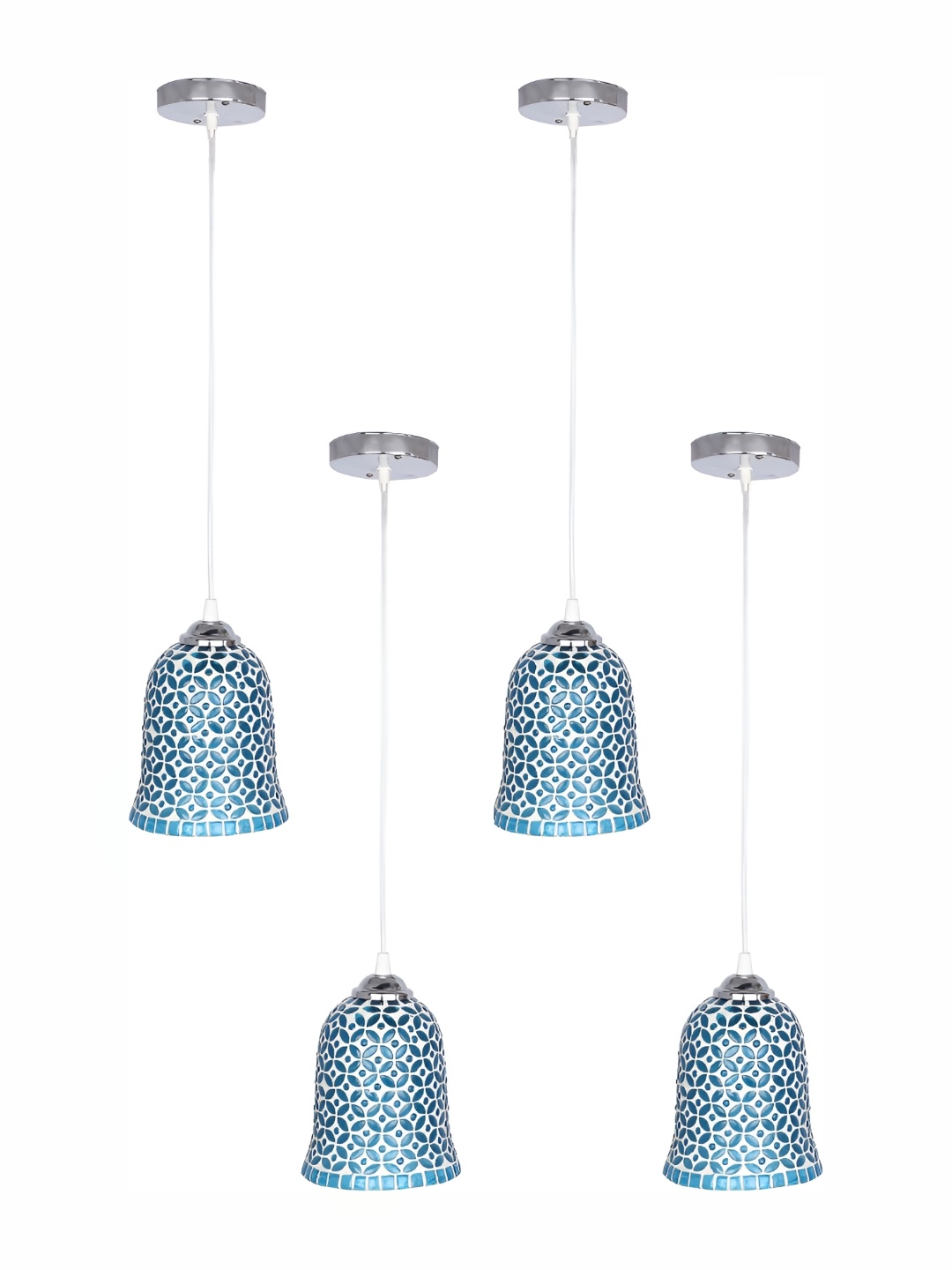 

Afast White & Blue 4 Pieces Textured Bell Shaped Hanging Ceiling Lamps