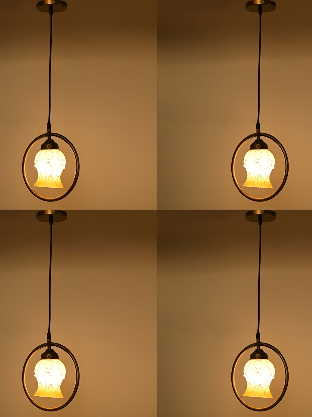 

Afast Wwhite & Yellow 4 Pieces Printed Frustum Shaped Hanging Ceiling Lamps, White