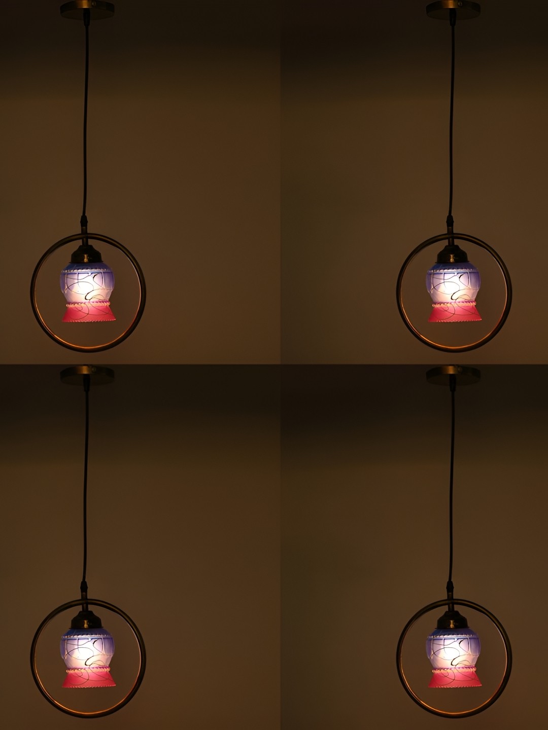 

Afast White & Red 4 Pieces Printed Bell Shaped Hanging Ceiling Lamps
