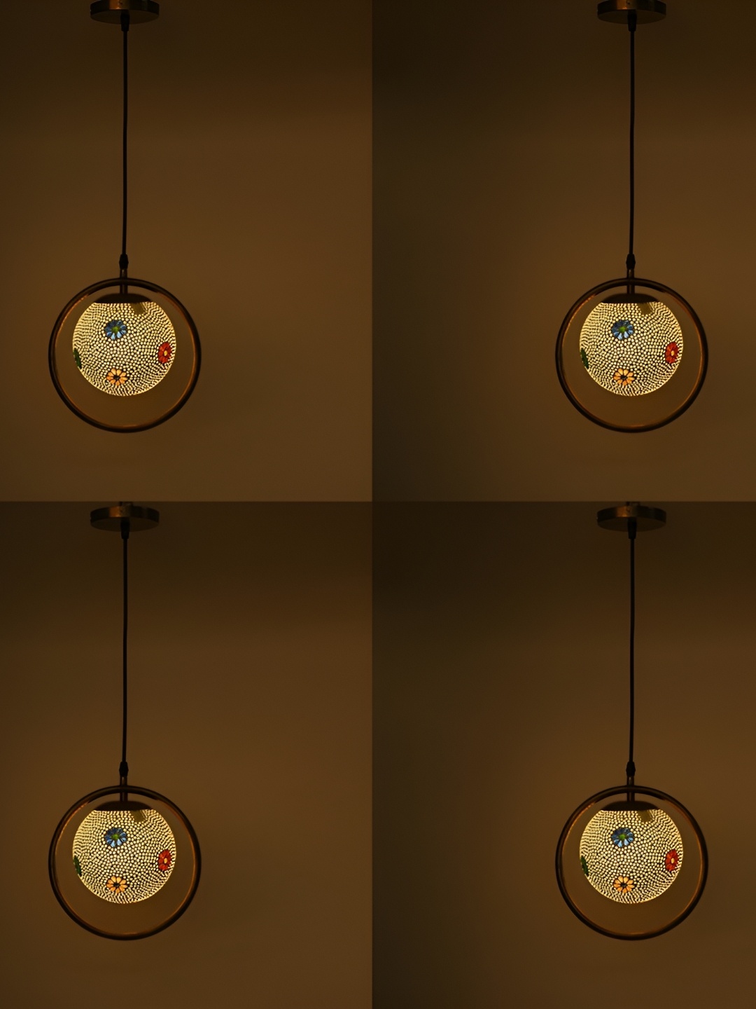 

Afast Red & Green 4 Pieces Textured Semi-sphere Shaped Hanging Ceiling Lamps