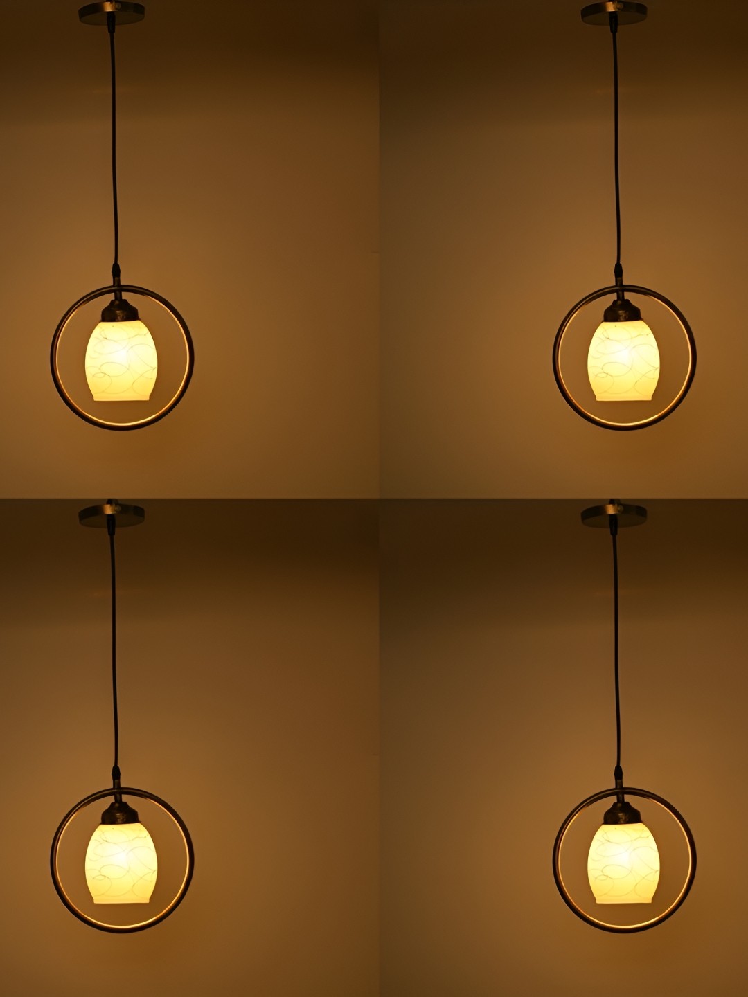 

Afast Yellow & Black 4 Pieces Printed Bell Shaped Hanging Ceiling Lamps, White