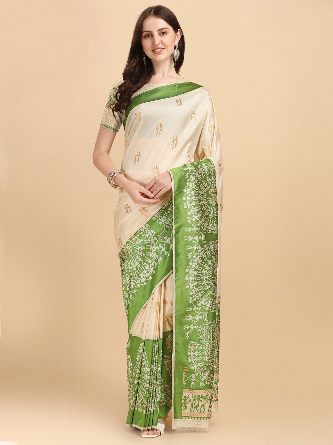 

NK Textiles Warli Kasavu Saree, Cream