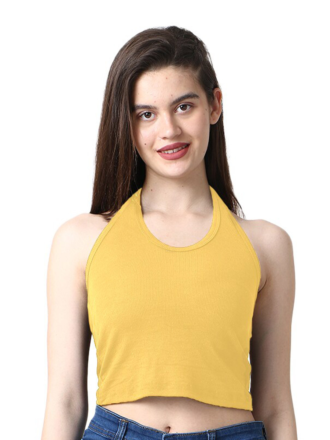 

CareDone Halter Neck Sleeveless Crop Top, Yellow