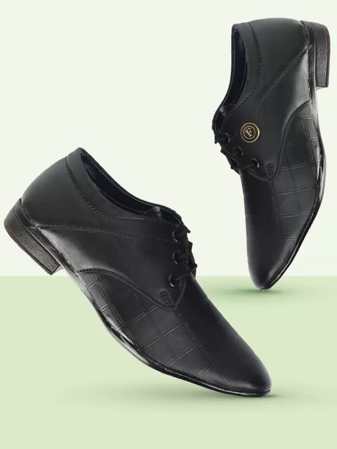 

BAESD Boys Black Textured Pointed Toe Derbys