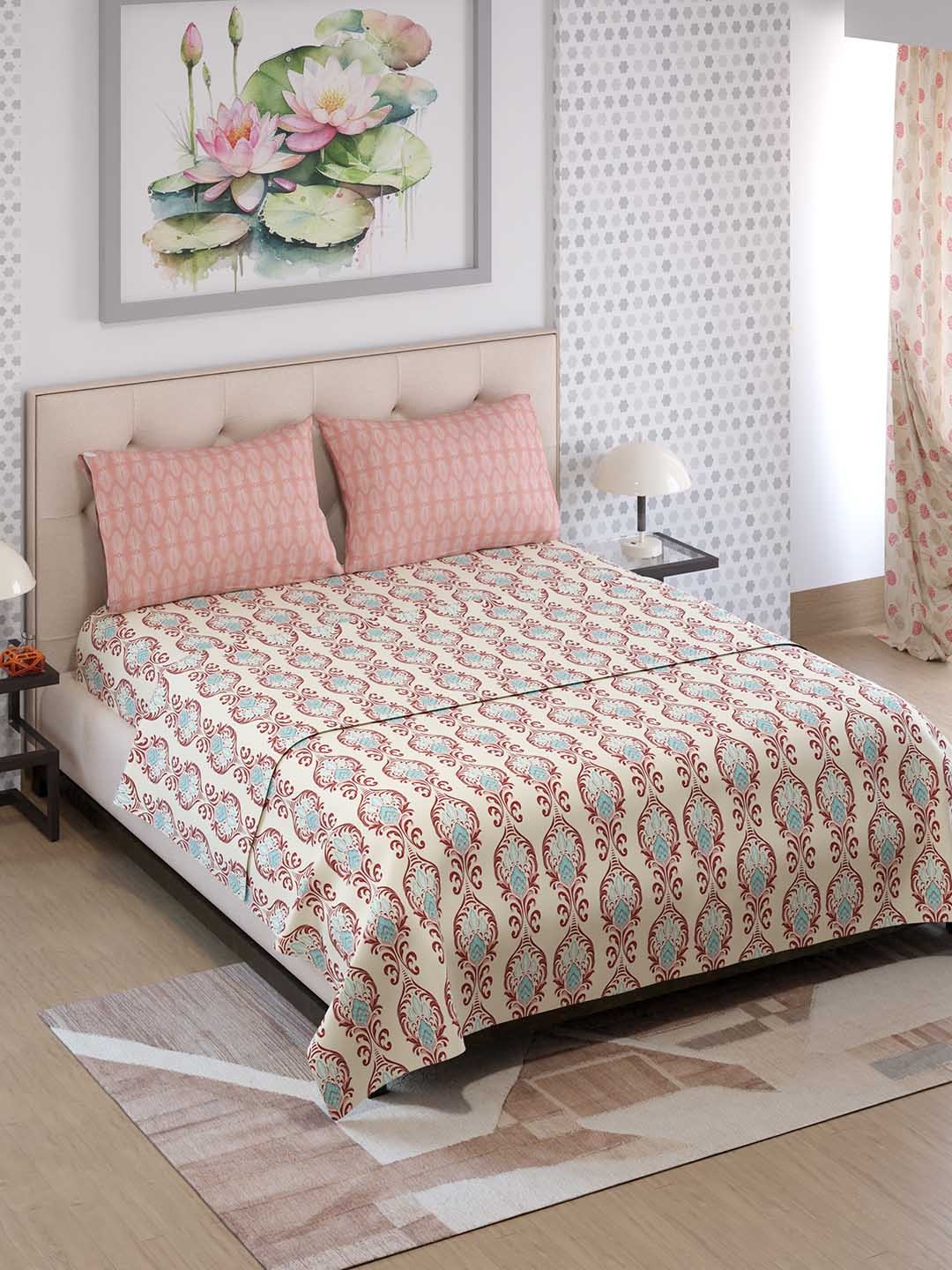 

Layers Color Sense Ivy Ethnic Maroon Motifs Queen Double Bedsheet with 2 Pillow Covers