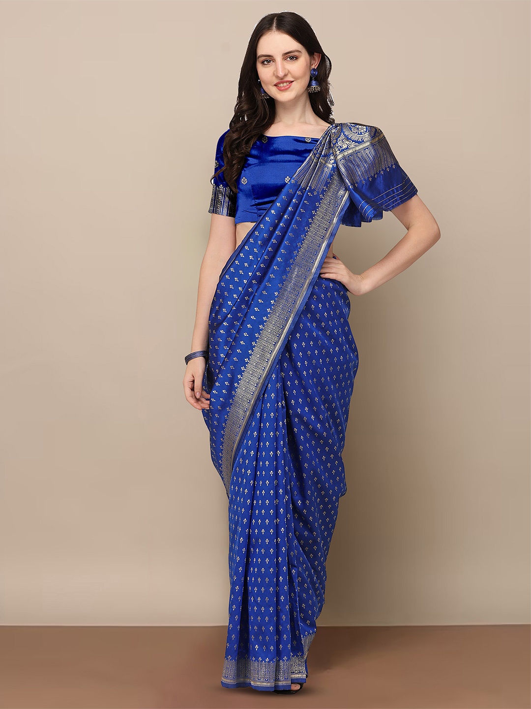 

KALINI Ethnic Woven Deisgn Silk Blend Designer Kanjeevaram Saree, Blue