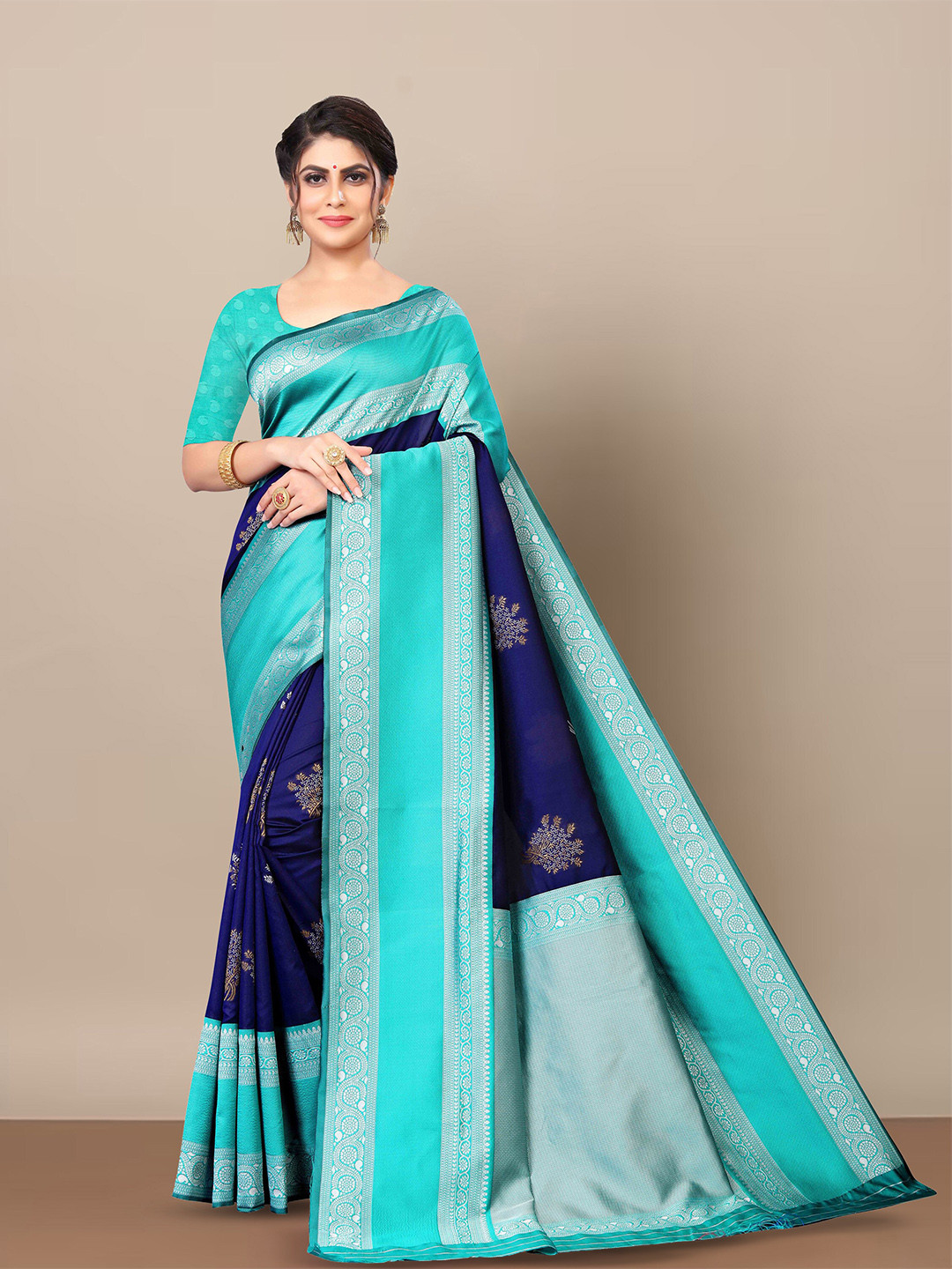 

KALINI Ethnic Woven Design Silk Blend Designer Kanjeevaram Saree, Blue