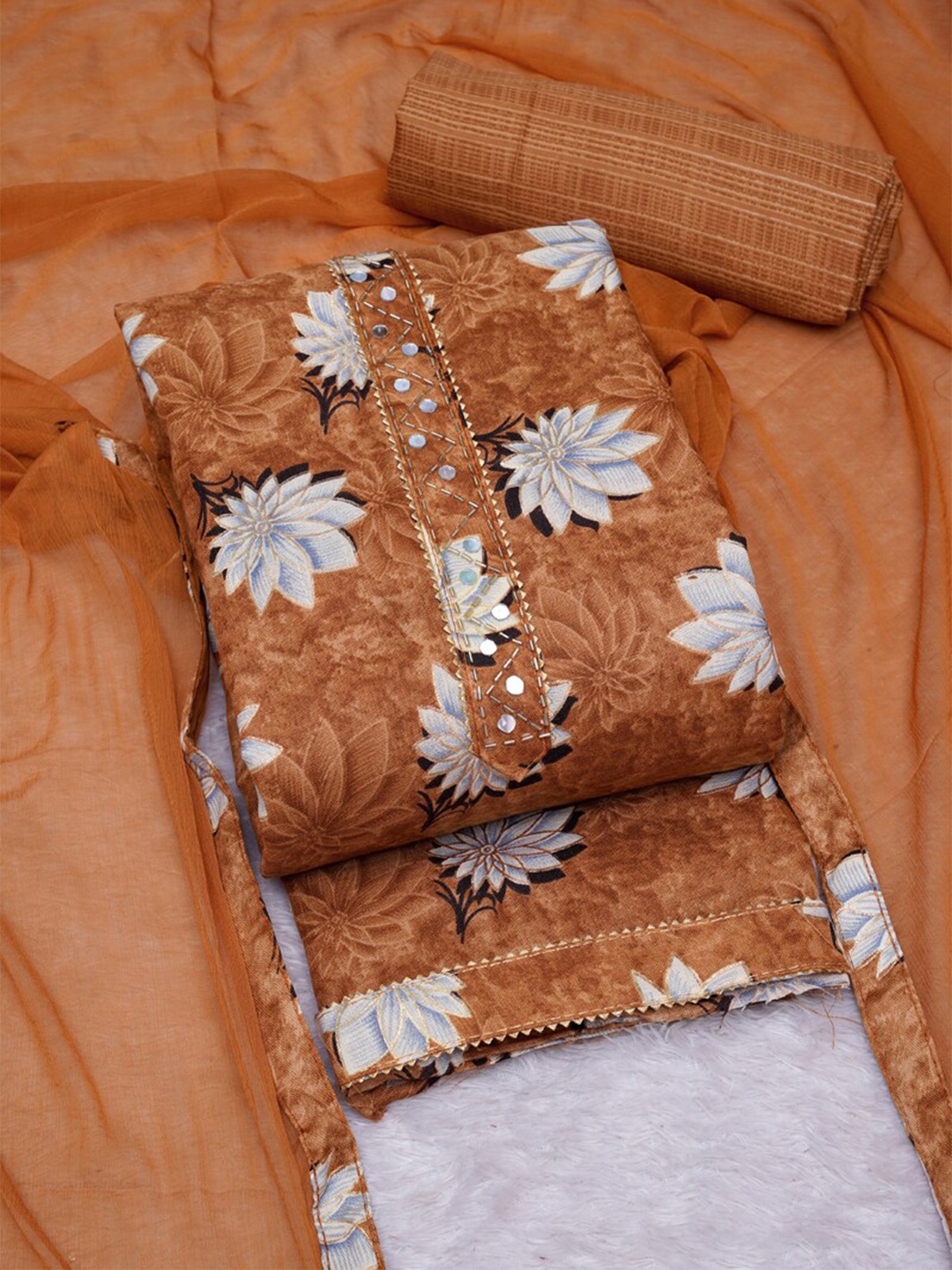 

ASISA Floral Printed Pure Cotton Unstitched Dress Material, Beige
