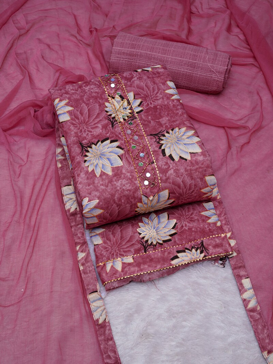 

ASISA Floral Printed Pure Cotton Unstitched Dress Material, Mauve