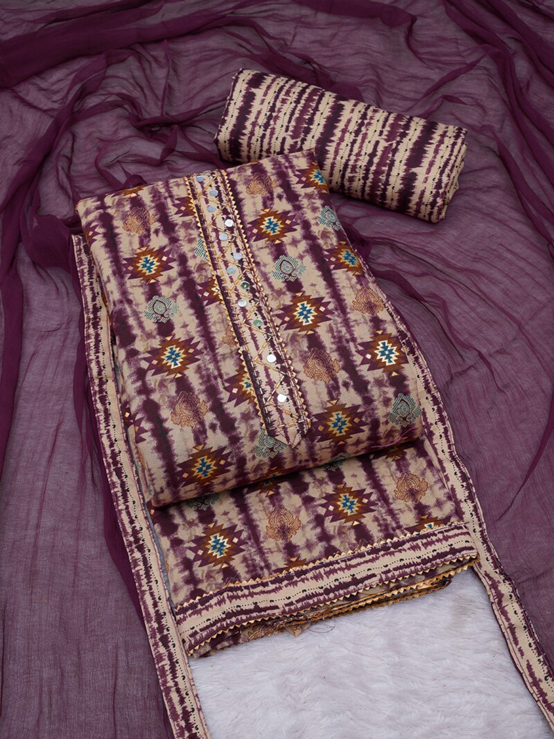 

ASISA Printed Pure Cotton Unstitched Dress Material, Purple