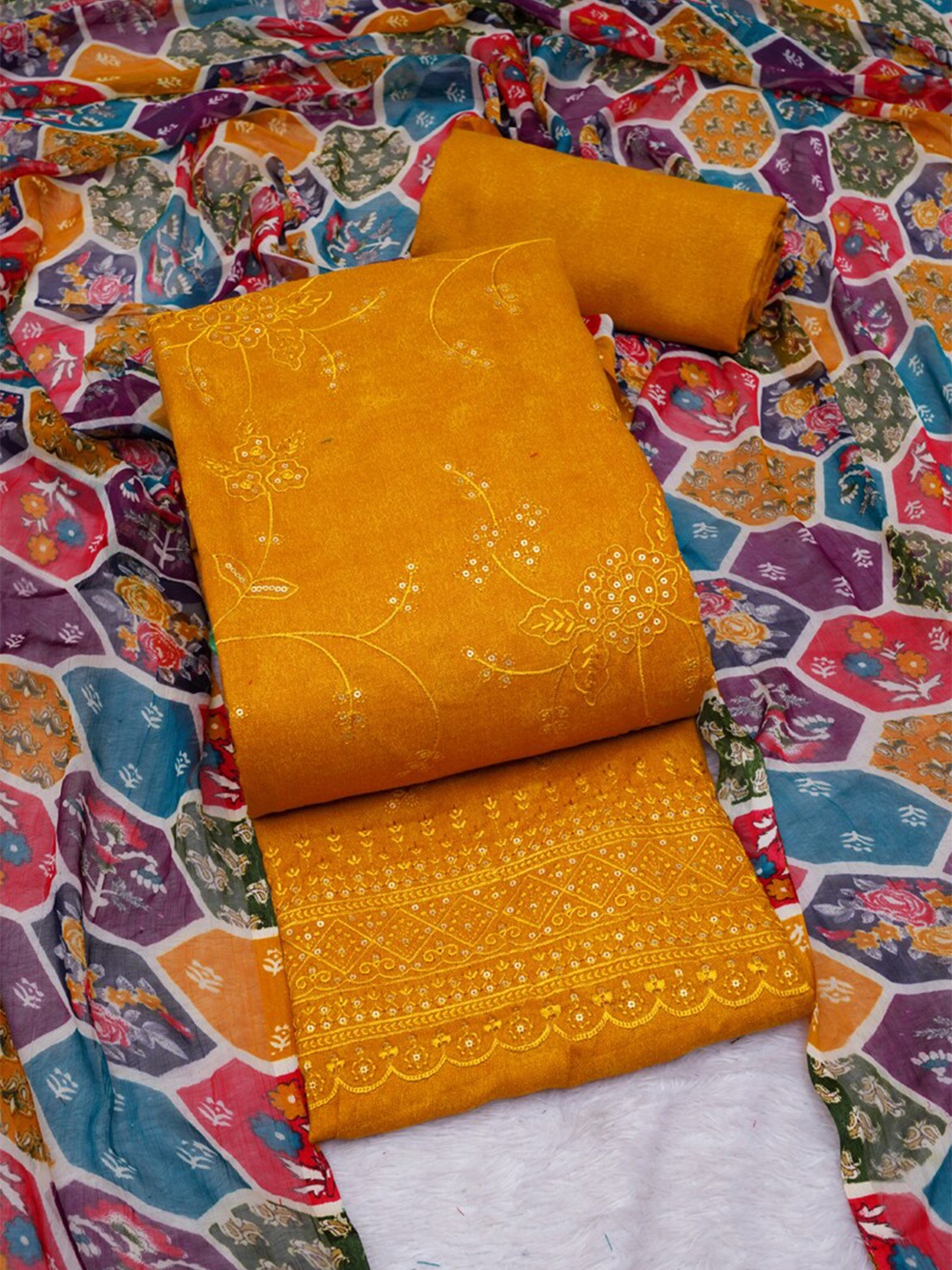 

ASISA Embroidered Pure Cotton Unstitched Dress Material, Yellow