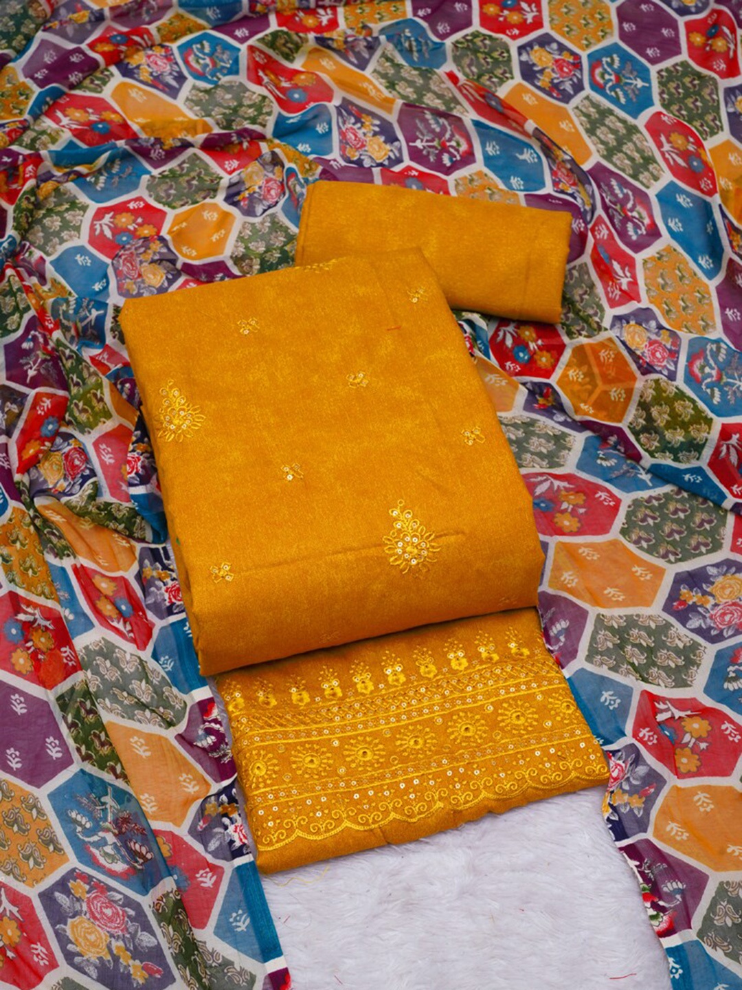 

ASISA Embroidered Pure Cotton Unstitched Dress Material, Yellow