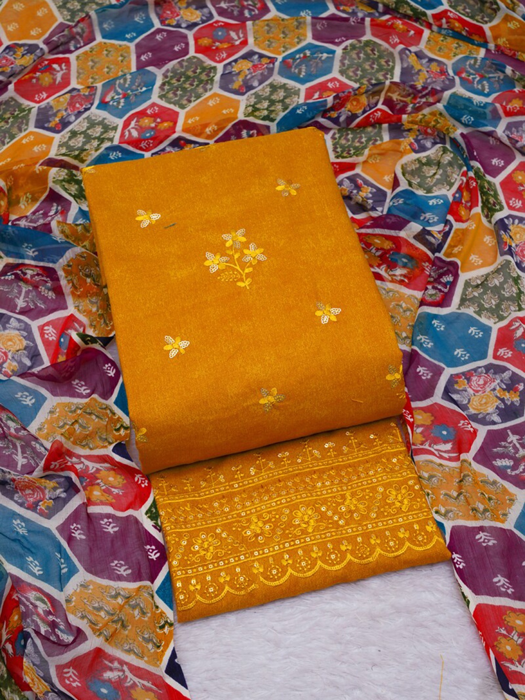 

ASISA Embroidered Pure Cotton Unstitched Dress Material, Yellow