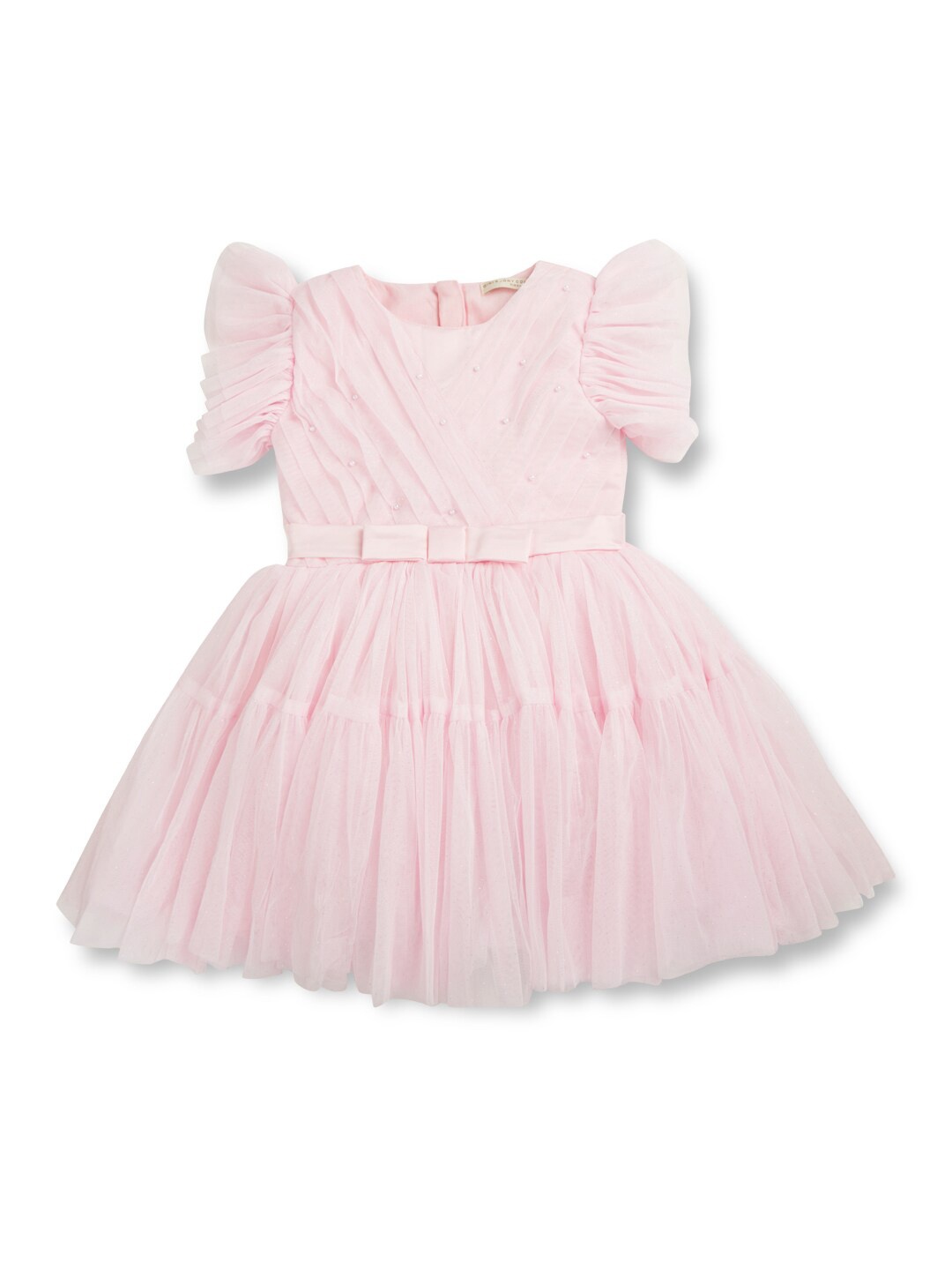 

Gini and Jony Girls Embellished Flutter Sleeve Gathered & Pleated Silk Fit & Flare Dress, Pink