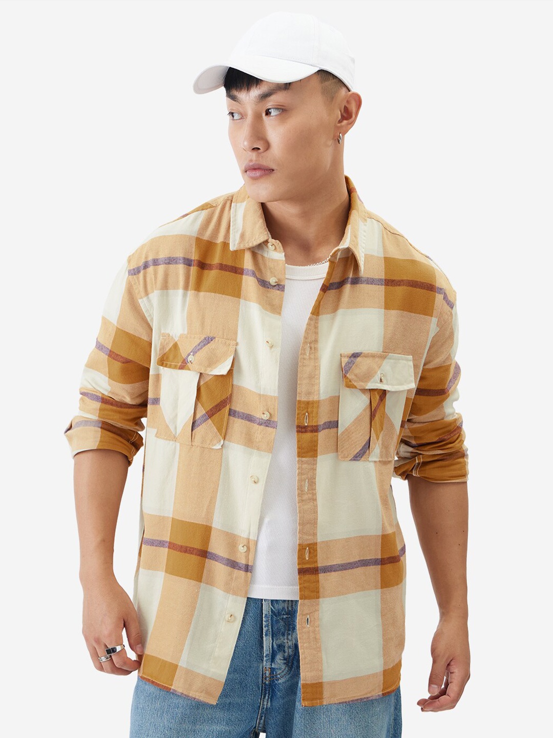 

The Souled Store Tartan Checked Oversized Casual Pure Cotton Shirt, Mustard