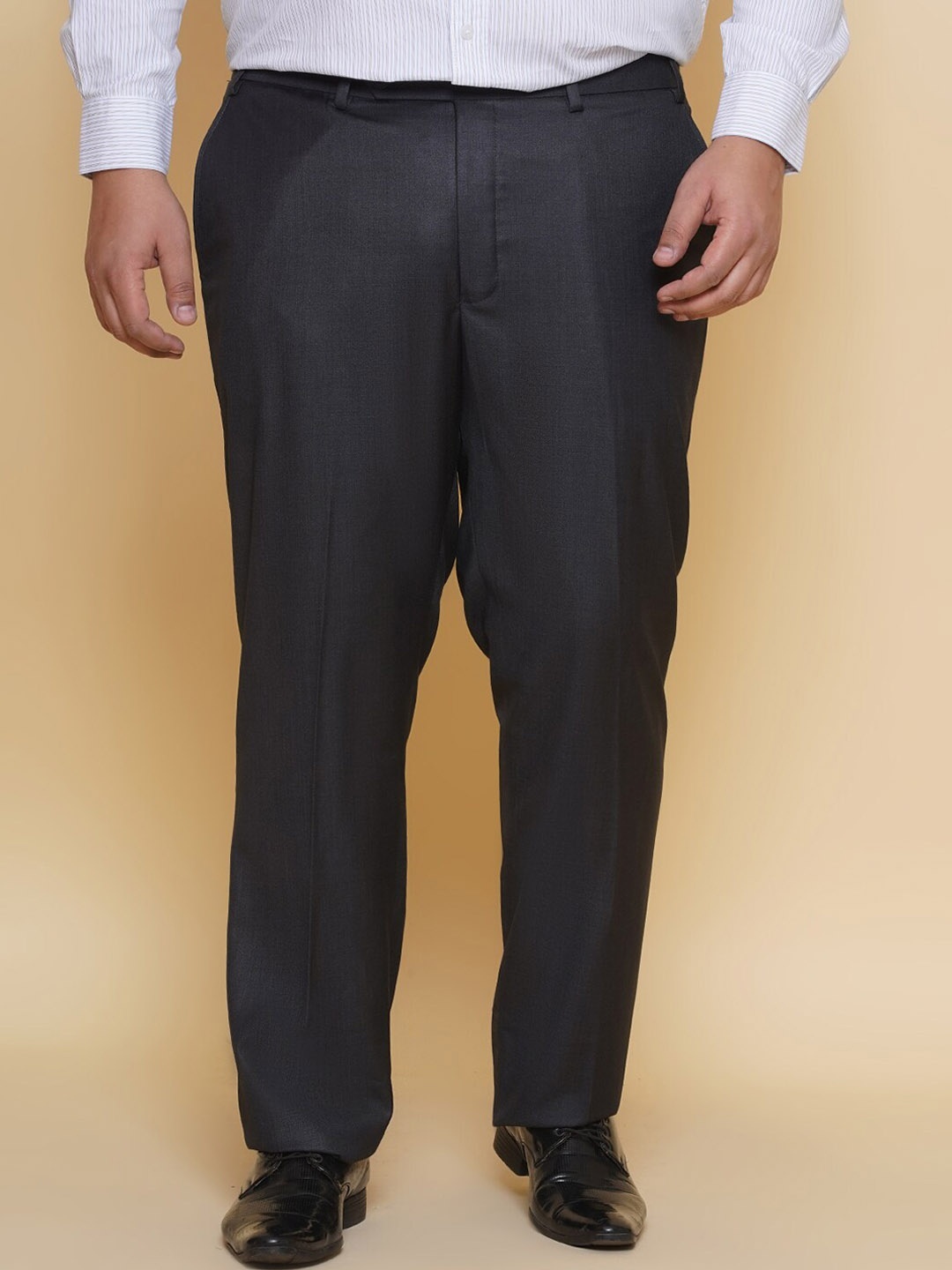 

John Pride Plus Size Men Mid-Rise Pure Formal Trousers, Black