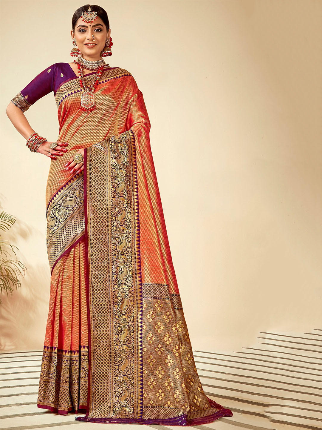 

PBS PRINTS Ethnic Motifs Art Silk Banarasi Saree, Magenta