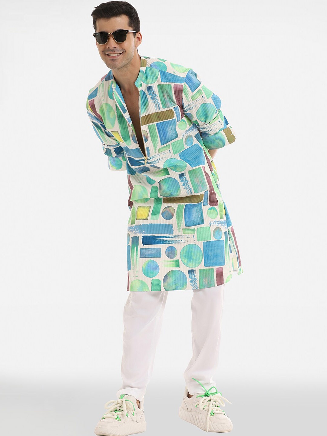 

Komal Kothari Geometric Printed Kurta With Pyjamas, White