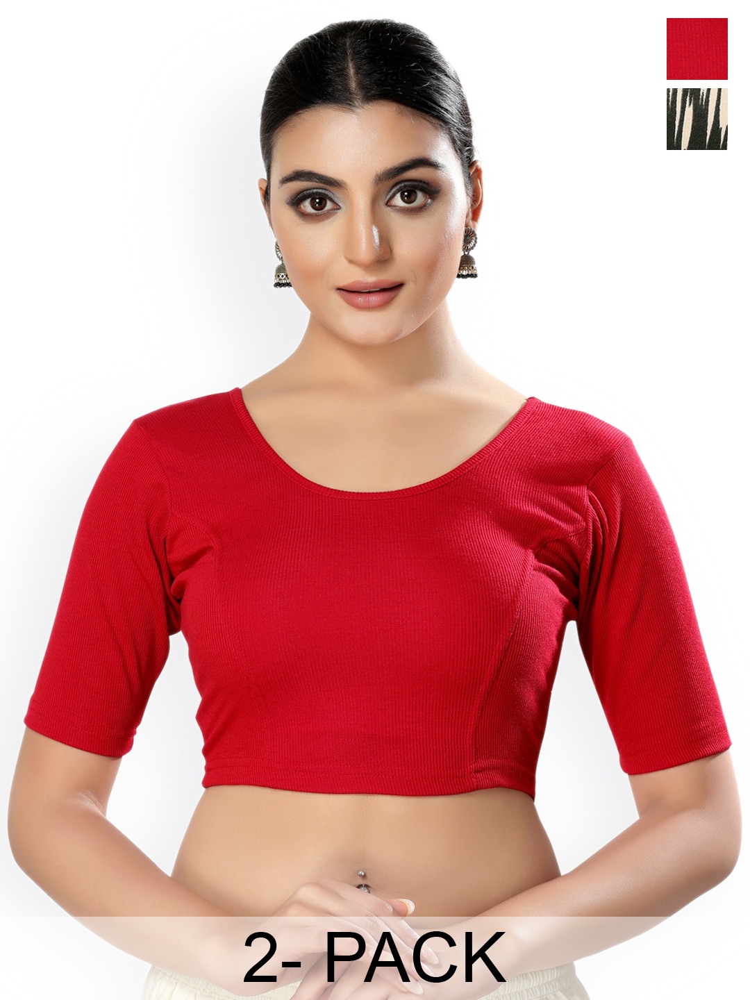 

SALWAR STUDIO Pack of 2 Round Neck Saree Blouse, Red