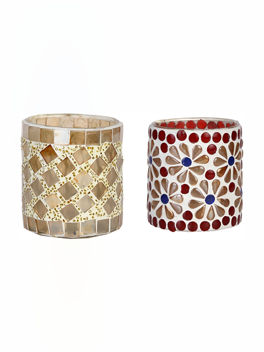 

Afast Yellow & Blue 2Pcs Textured Glass Tea Light Candle Holder