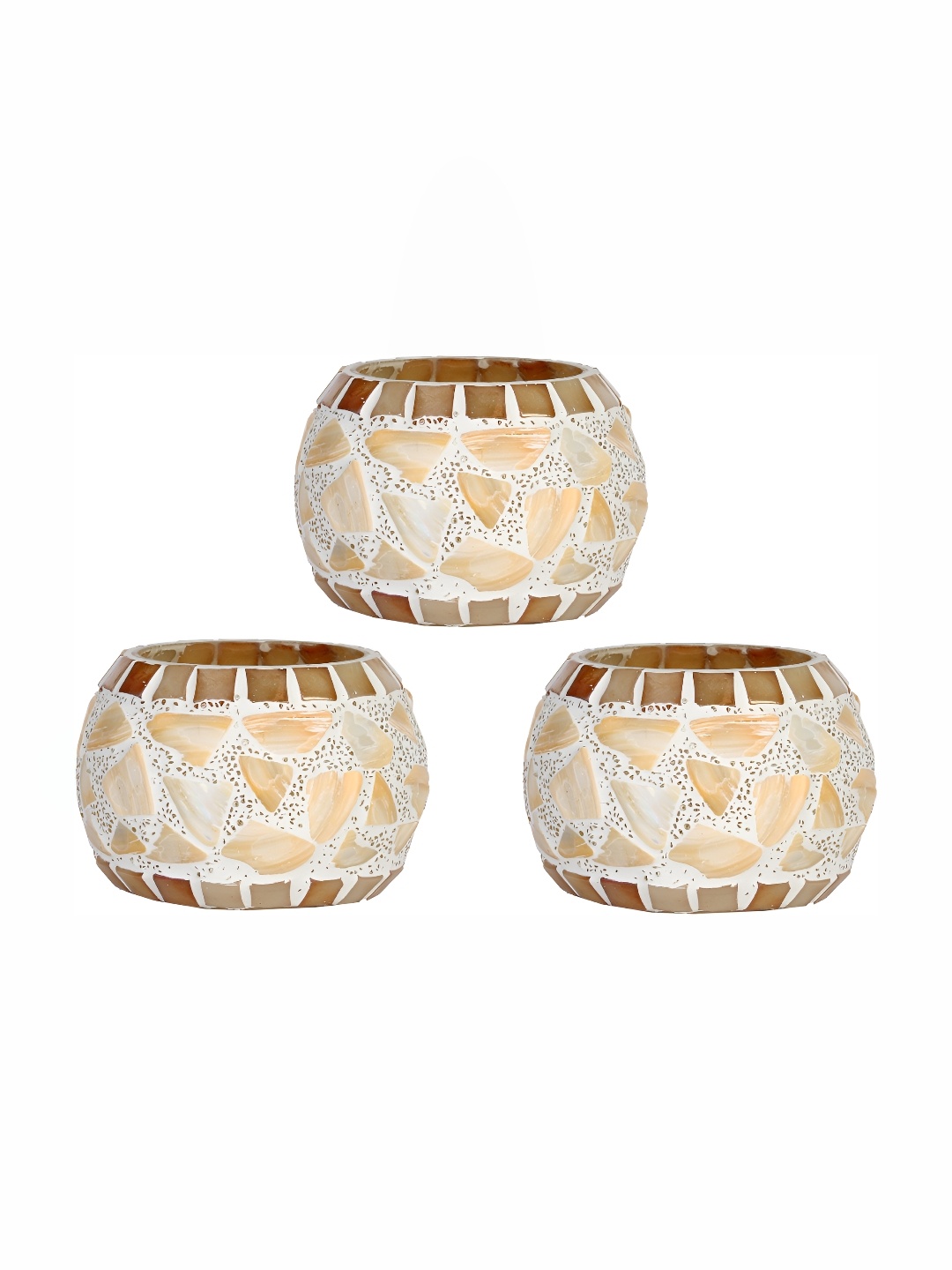 

Afast Gold-Toned & White 3Pcs Textured Glass Tea Light Candle Holder