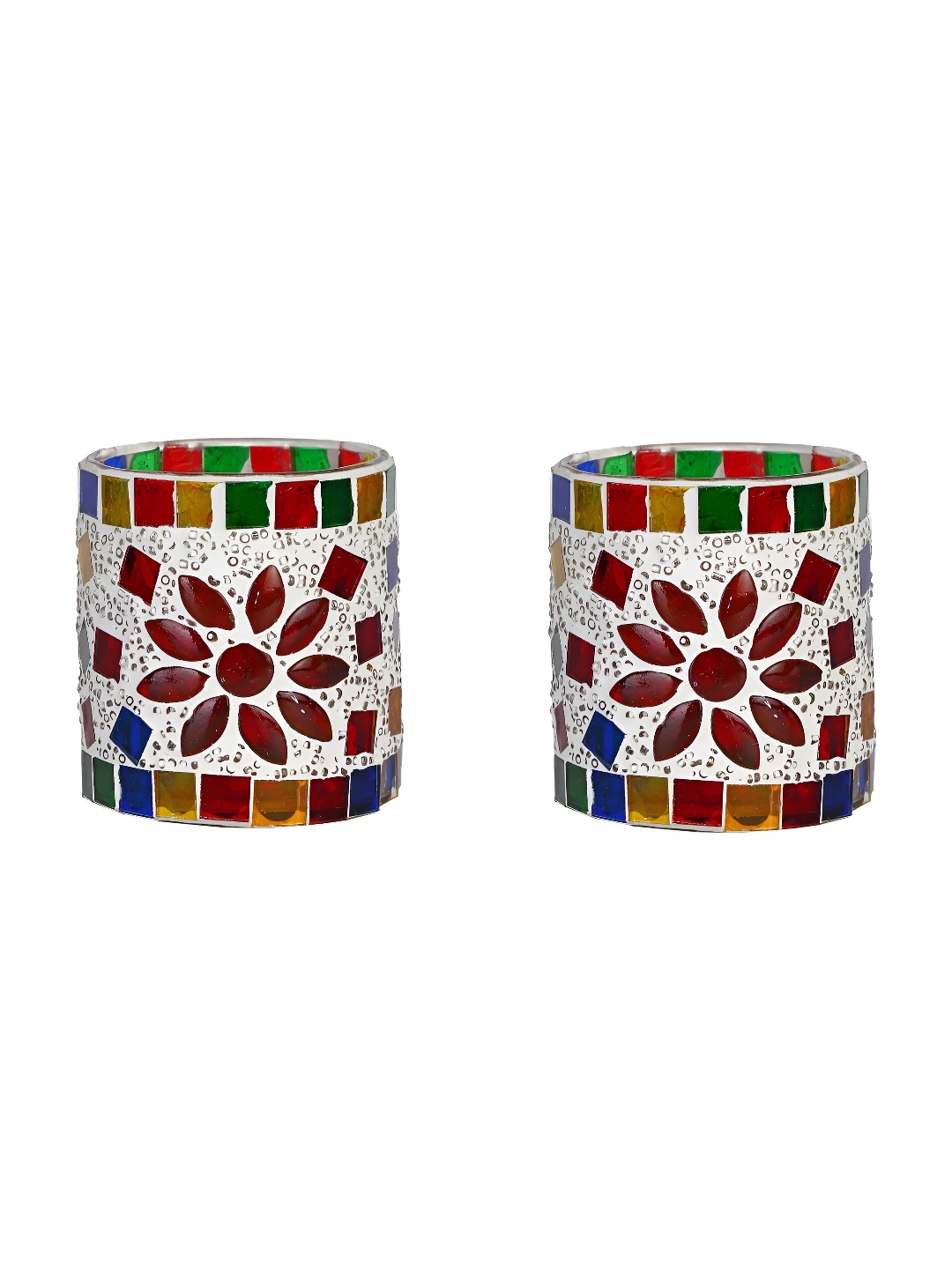

Afast White & Blue 2Pcs Textured Glass Tea Light Candle Holder