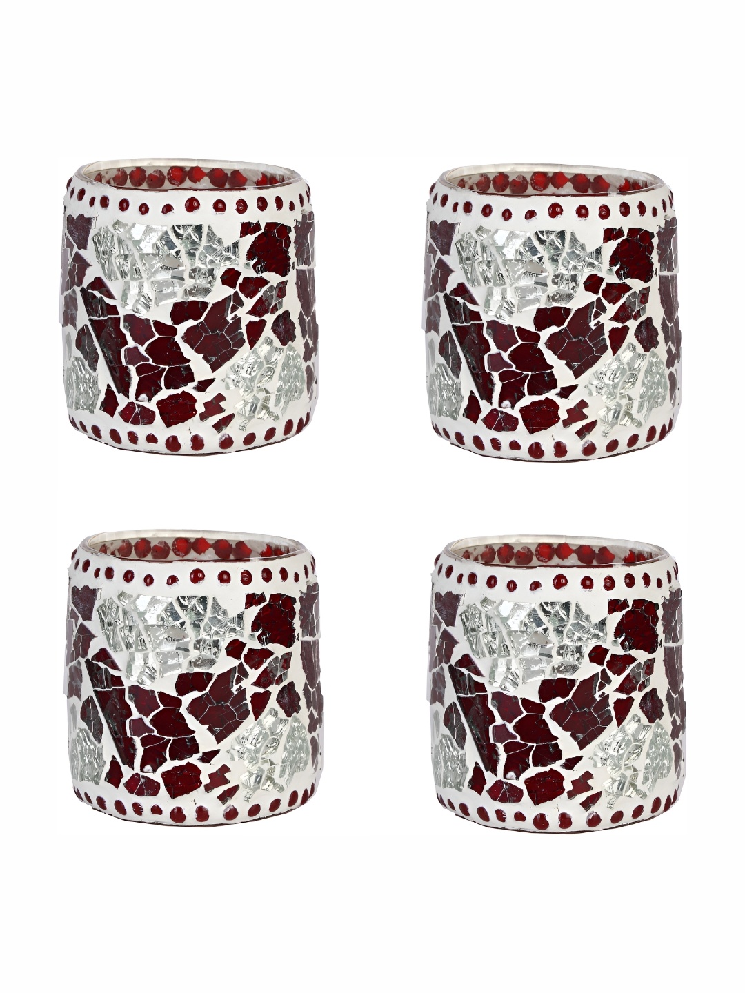 

Afast Maroon & White 4Pcs Textured Glass Tea Light Candle Holder