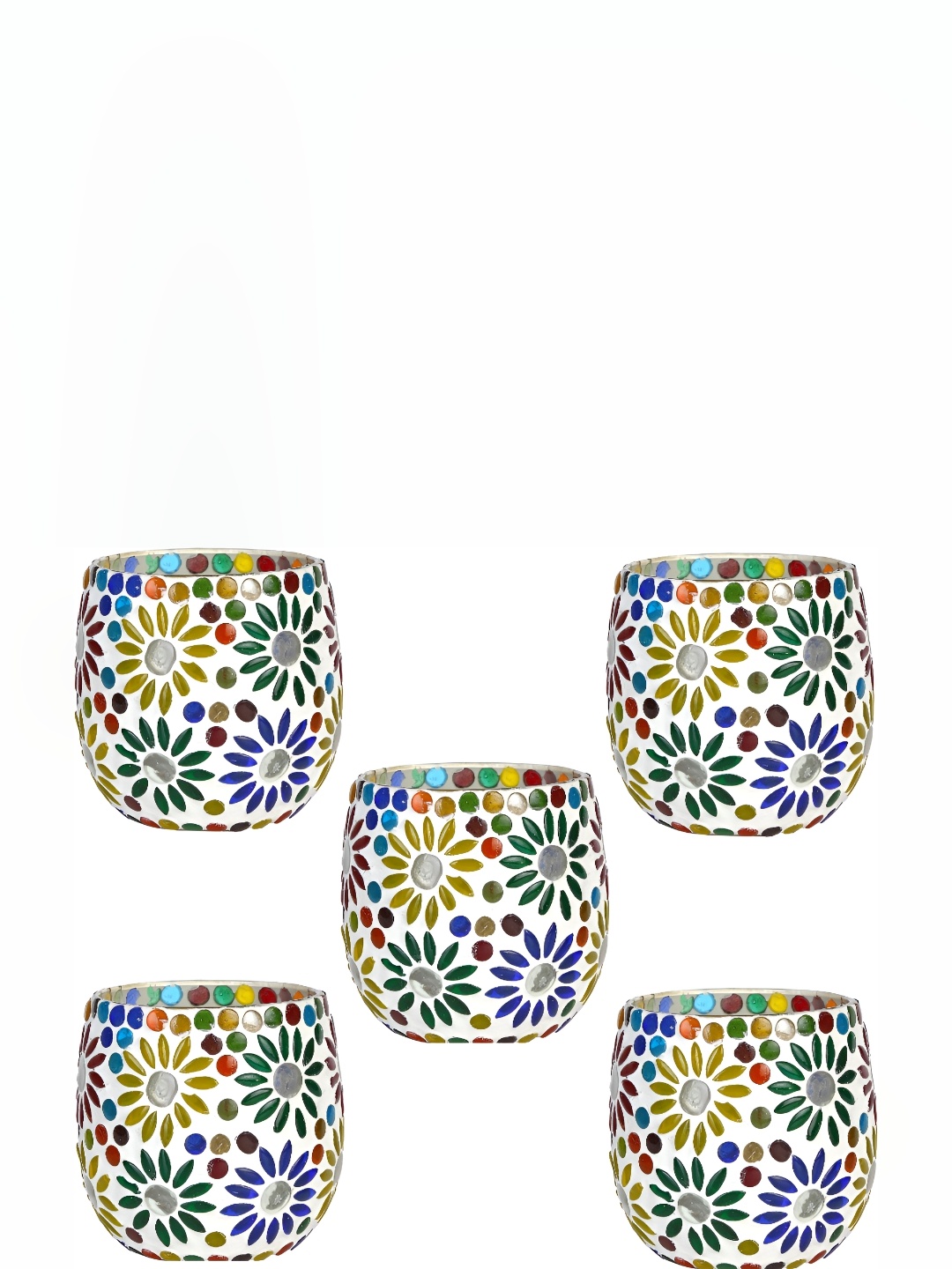 

Afast White & Blue 5Pcs Textured Glass Tea Light Candle Holder