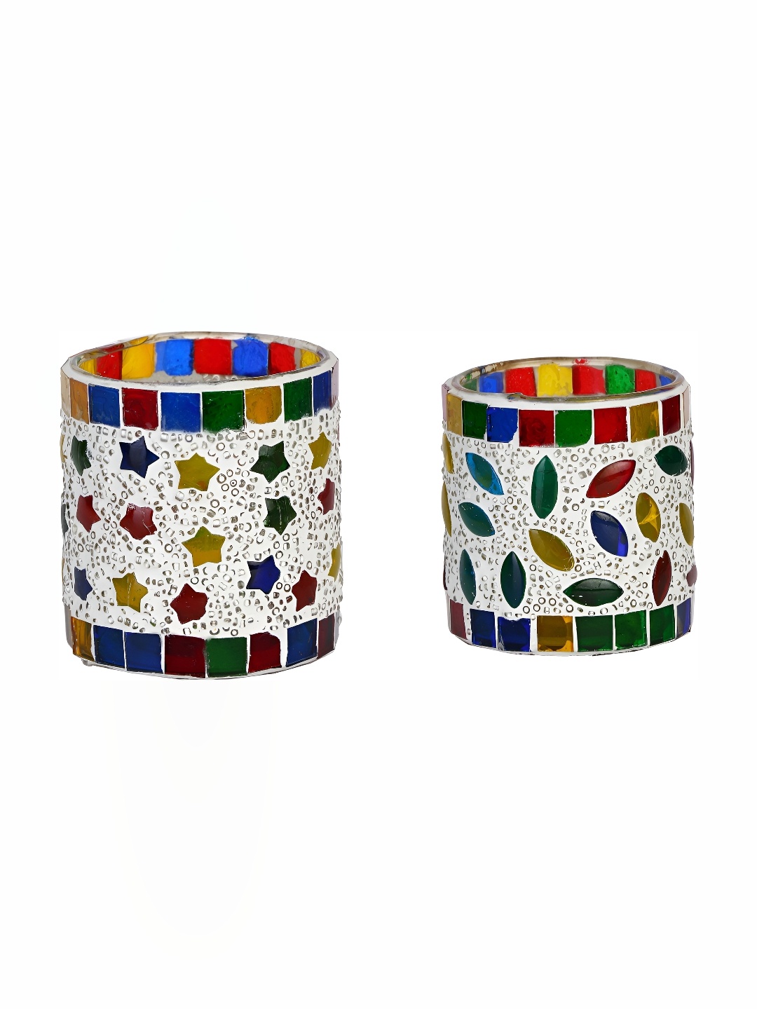 

Afast Yellow & Blue 2Pcs Textured Glass Tea Light Candle Holder
