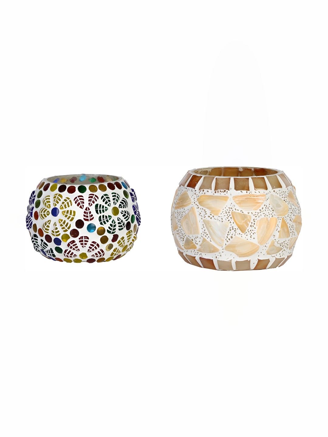 

Afast Gold-Toned & Blue 2Pcs Textured Glass Tea Light Candle Holder