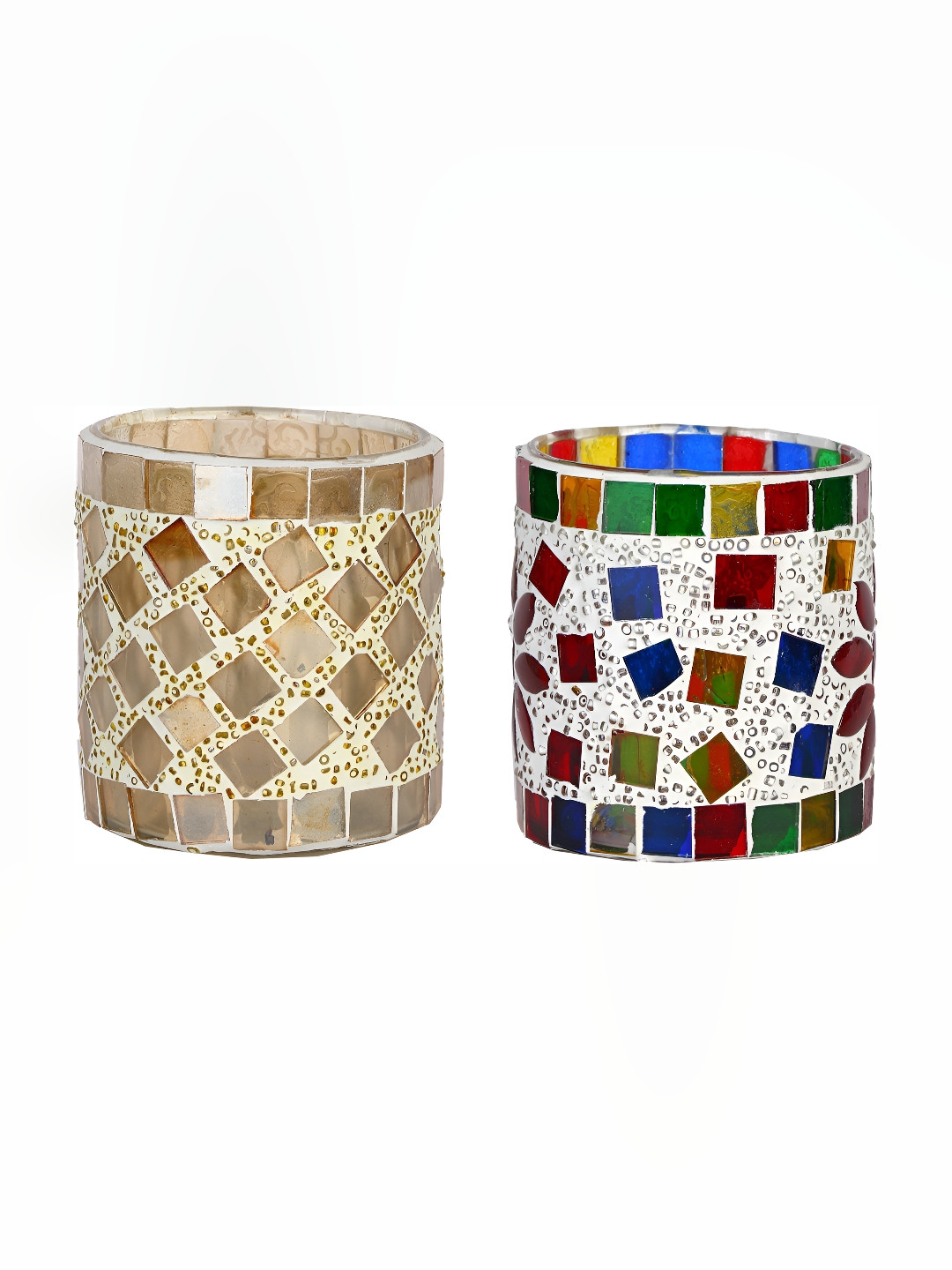 

Afast Brown & Blue 2Pcs Textured Glass Tea Light Candle Holder