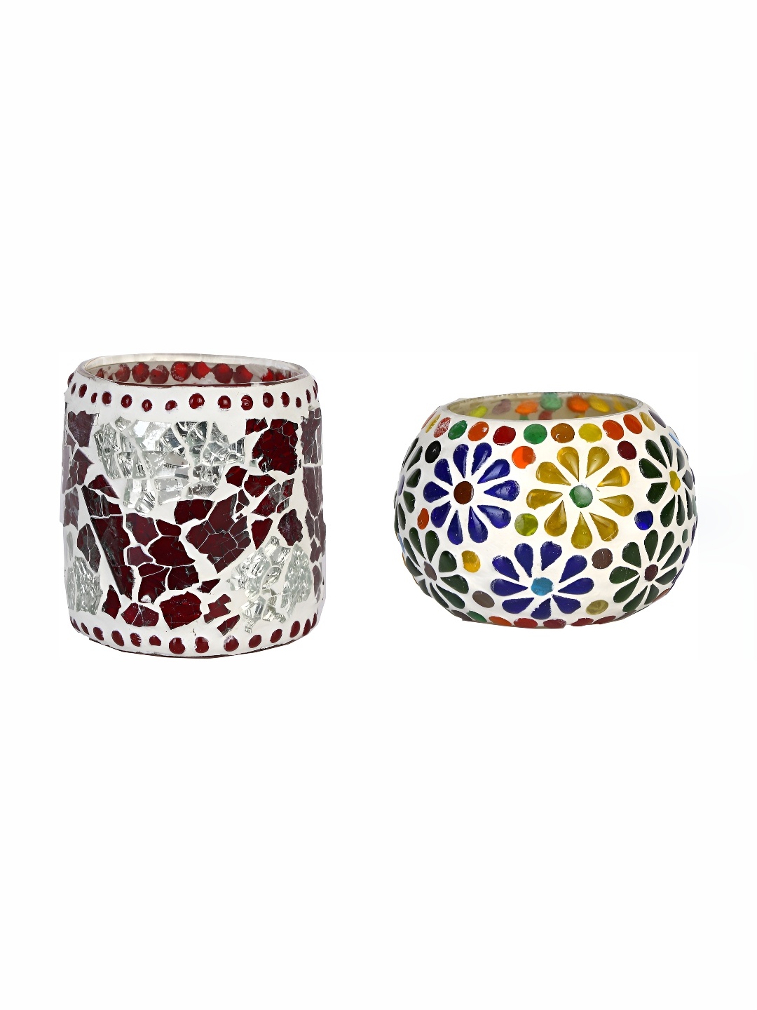 

Afast Brown & Blue 2Pcs Textured Glass Tea Light Candle Holder