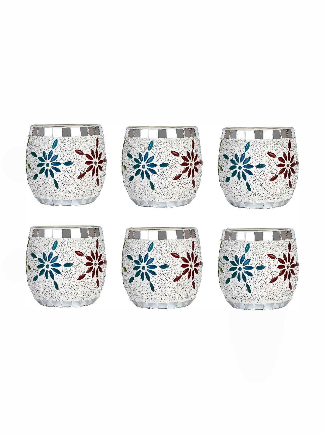 

Afast White & Blue 6Pcs Textured Glass Tea Light Candle Holder