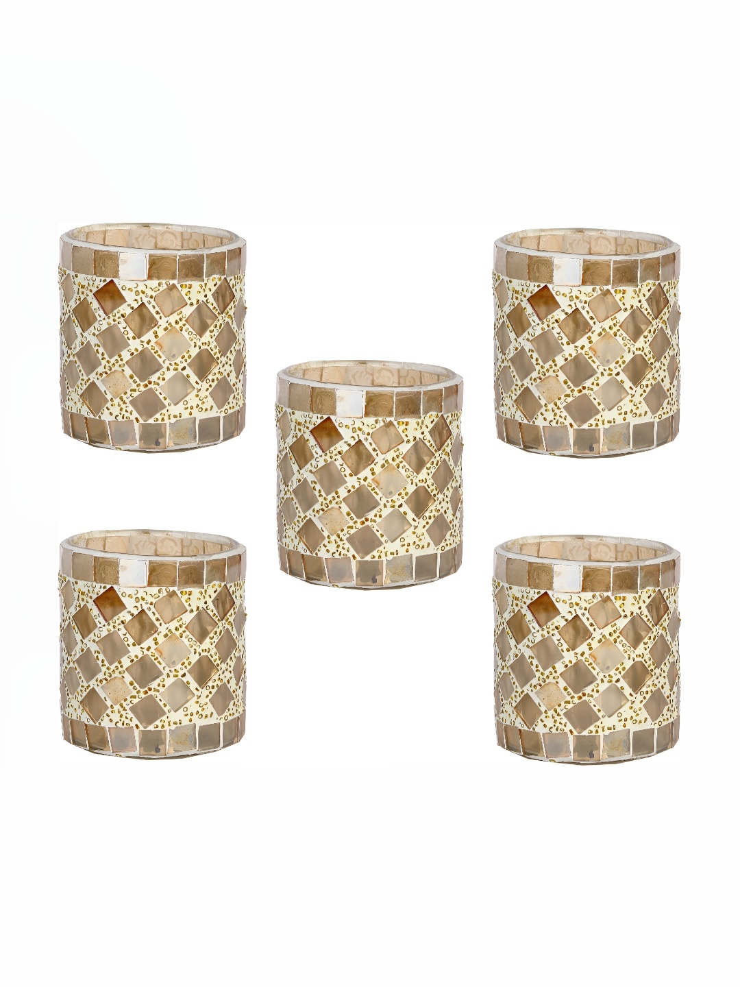 

Afast Gold-Toned & White 5Pcs Textured Glass Tea Light Candle Holder