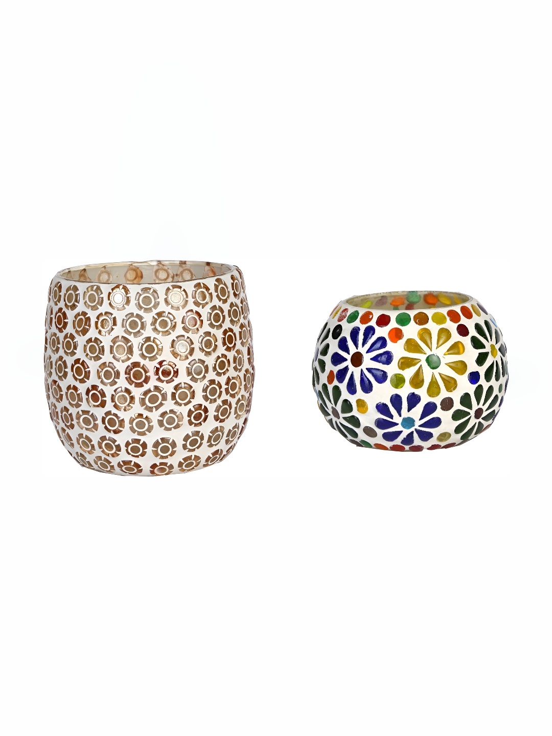 

Afast Gold-Toned & Blue 2Pcs Textured Glass Tea Light Candle Holder