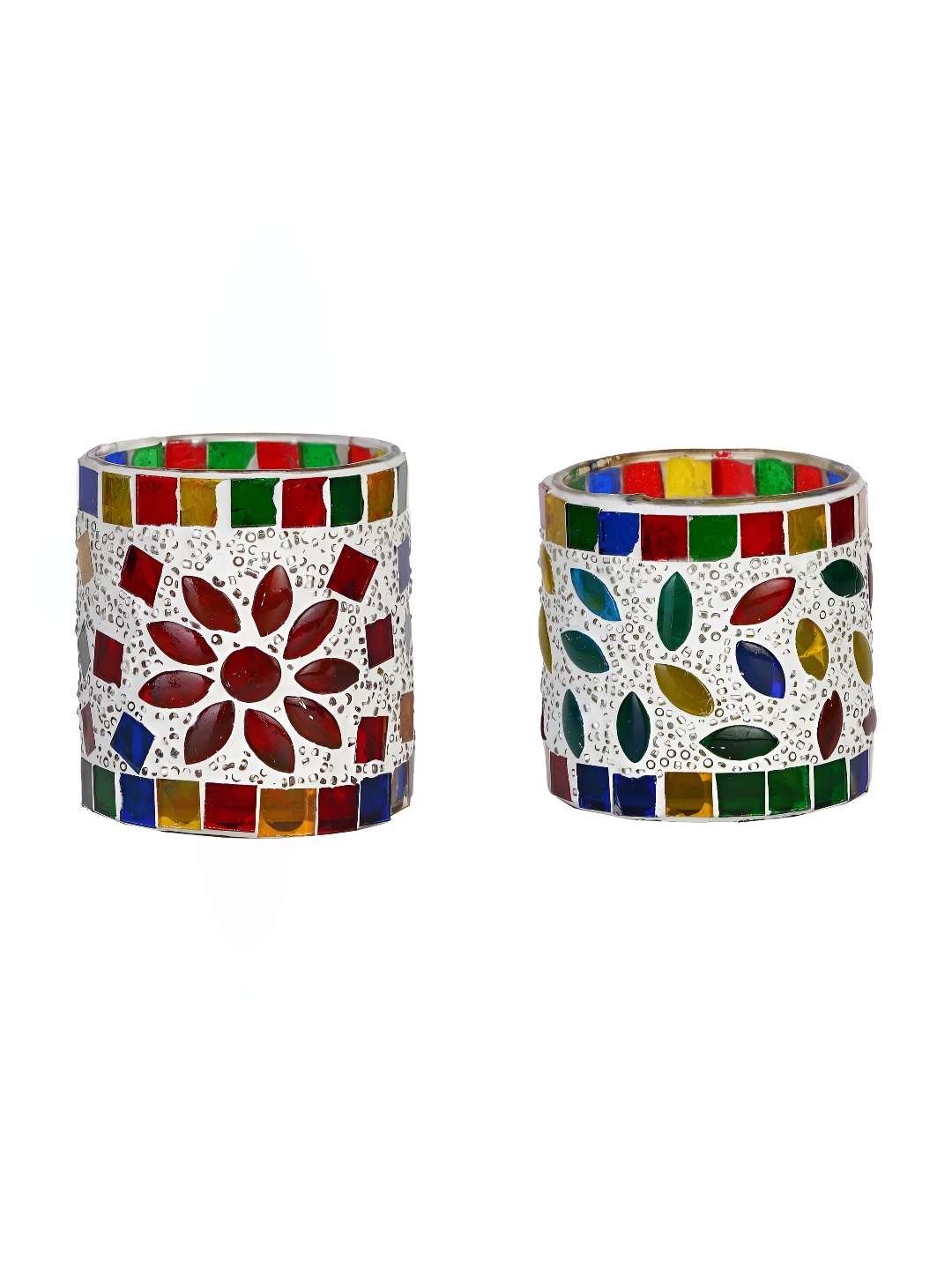

Afast Red & Green 2Pcs Textured Glass Tea Light Candle Holder