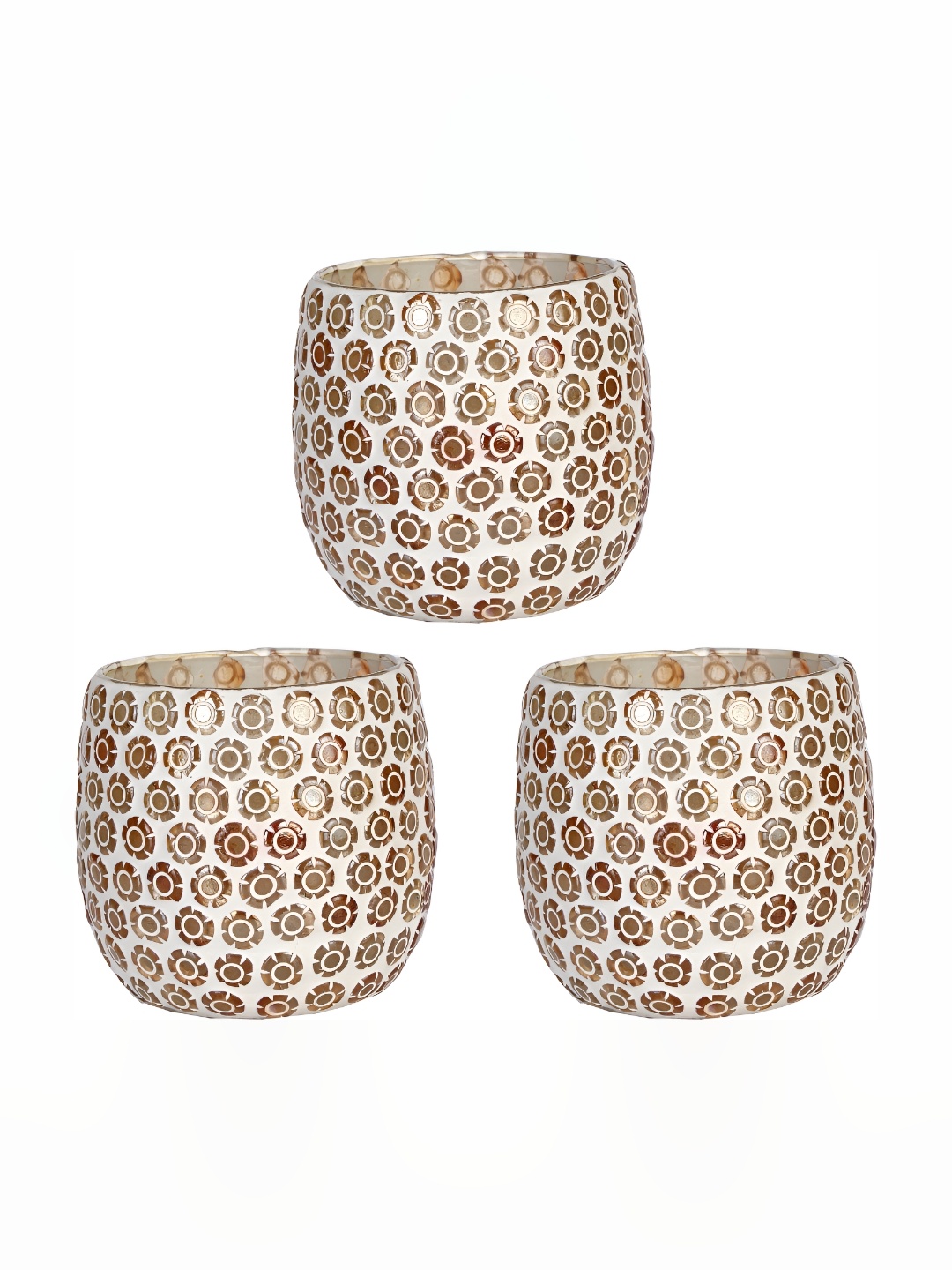 

Afast White & Maroon 3Pcs Textured Glass Tea Light Candle Holder