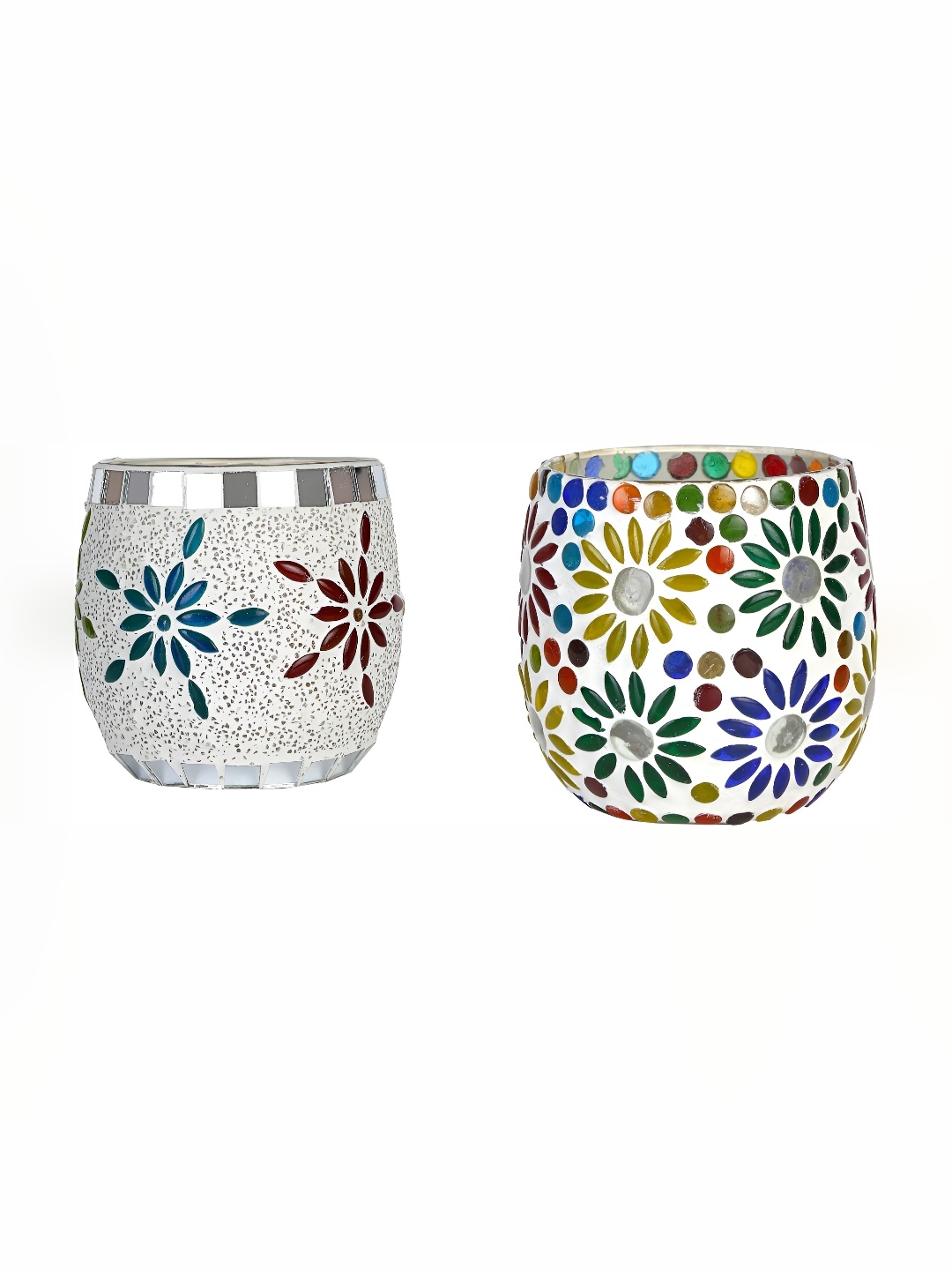 

Afast Grey & Blue 2Pcs Textured Glass Tea Light Candle Holder