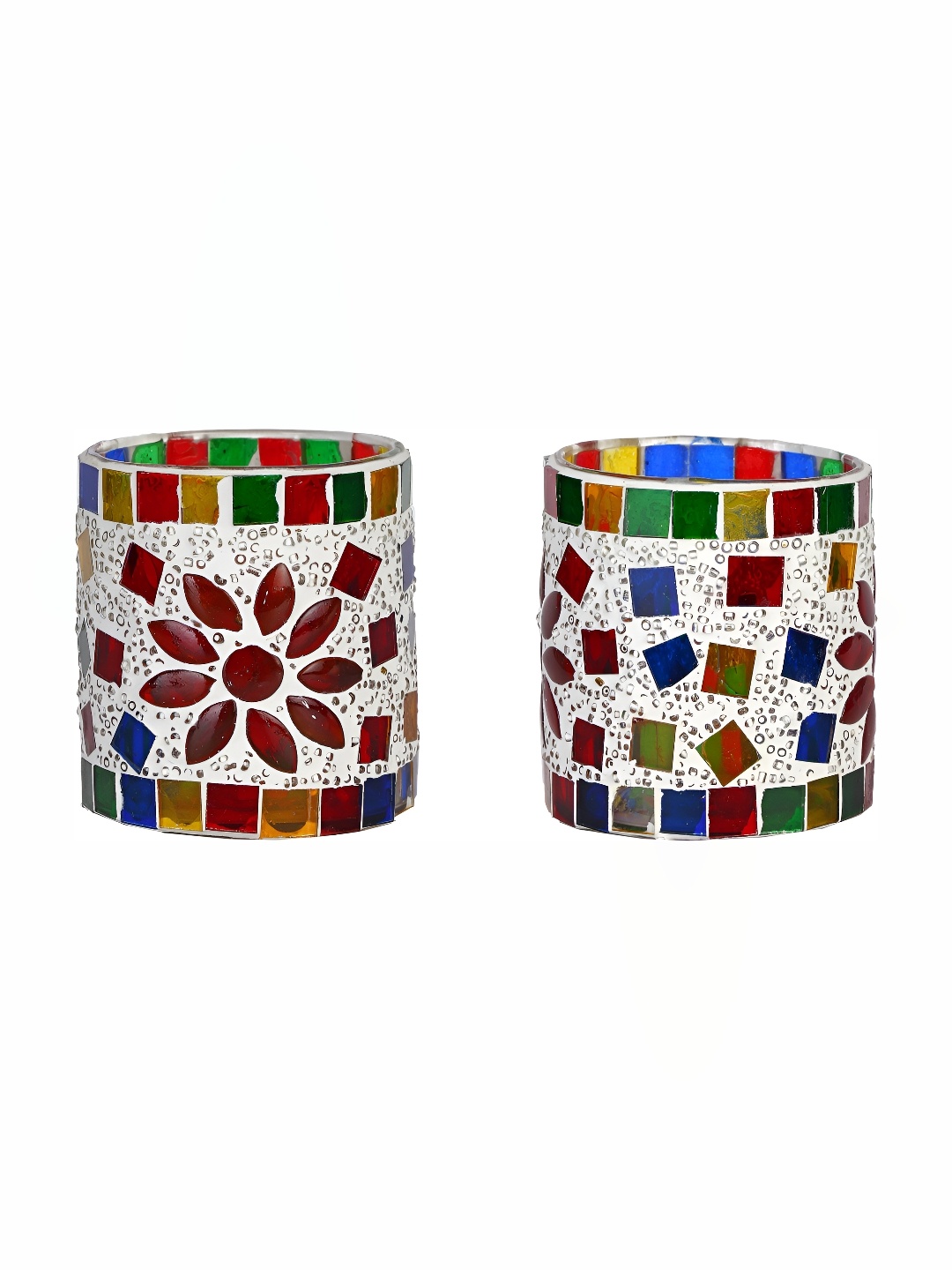 

Afast White Maroon Floral Glass Candle Holders