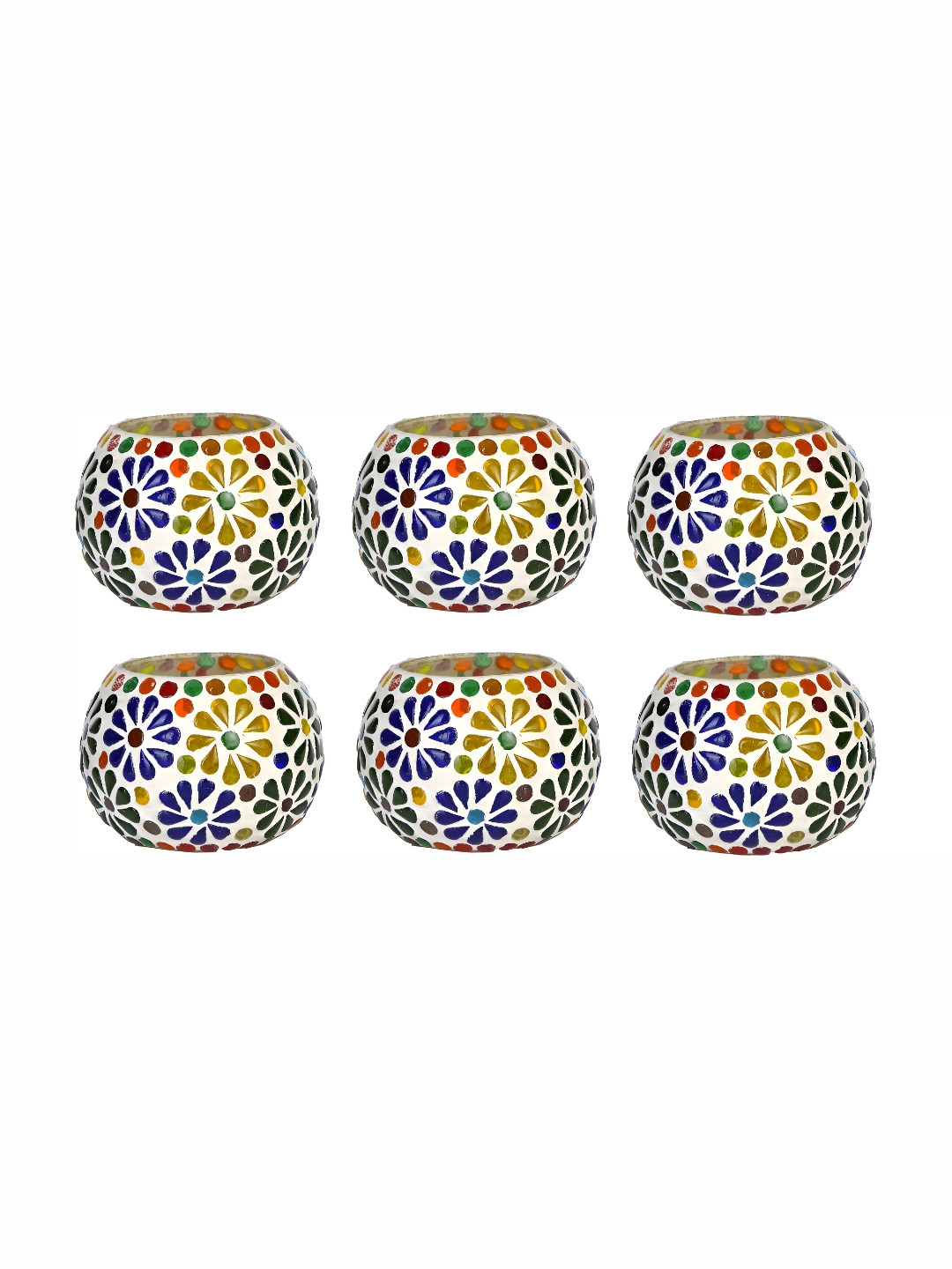 

Afast White Blue 6 Pieces Floral Glass Candle Holders