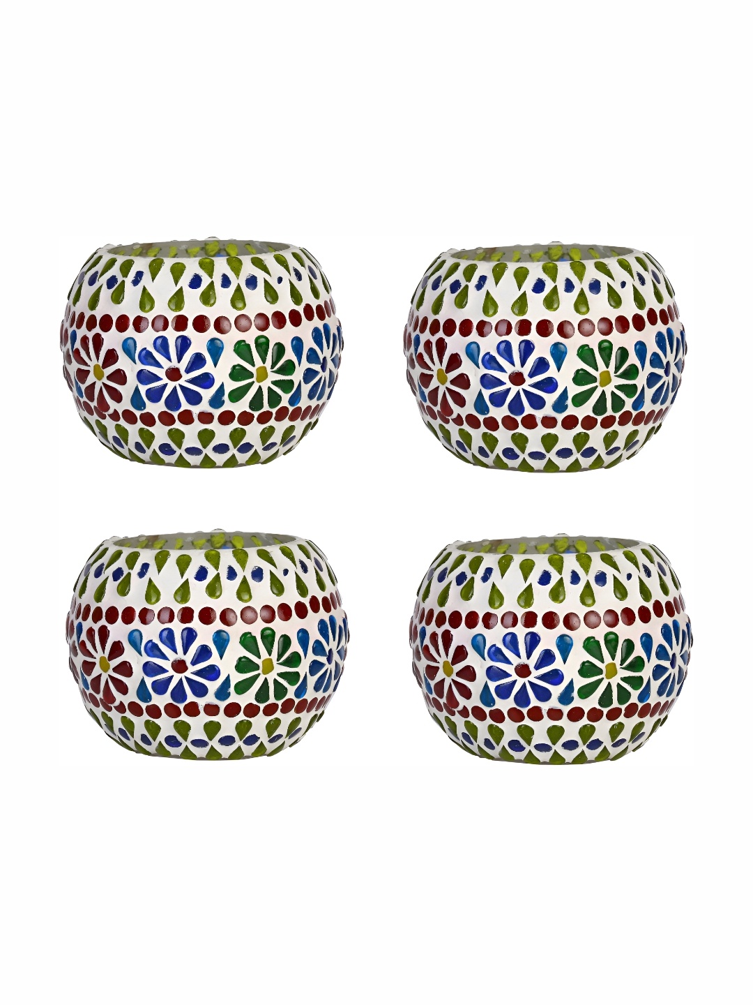 

Afast Blue Maroon 4 Pieces Floral Glass Candle Holders