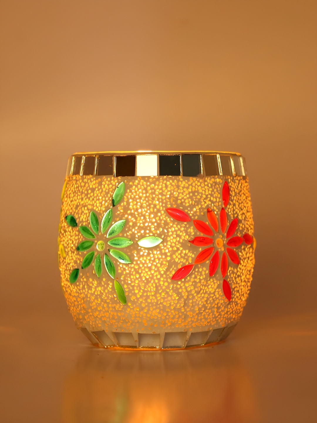 

Afast Red Green Floral Glass Candle Holder