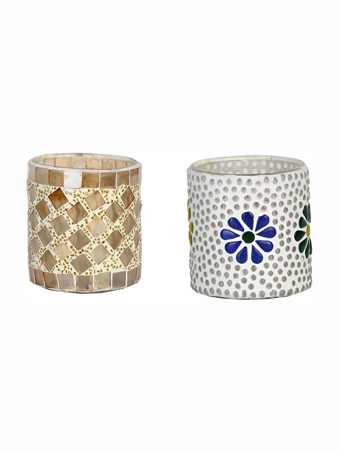 

Afast White Beige 2 Pieces Floral Glass Candle Holder