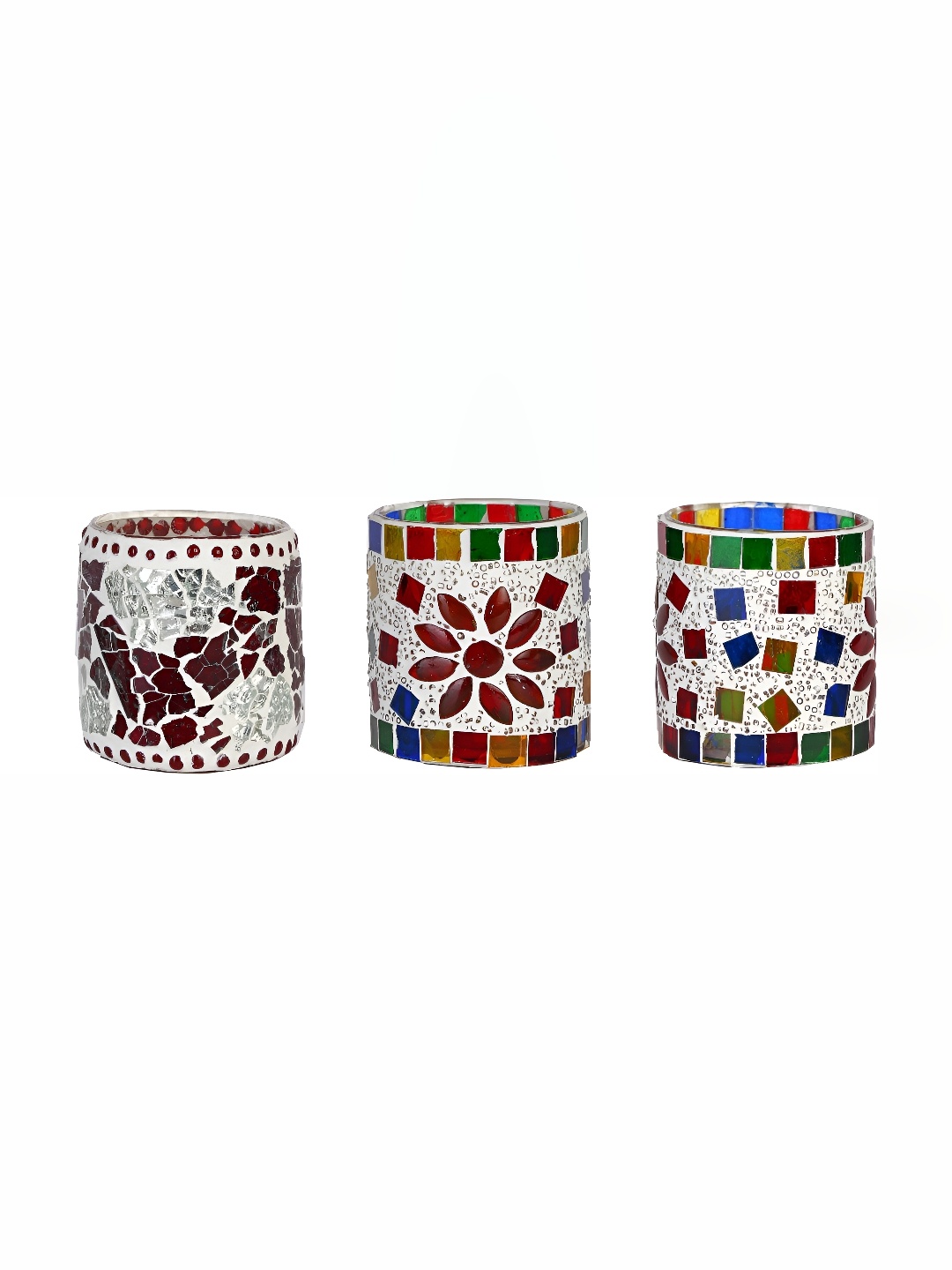 

Afast Red Blue 3 Pieces Floral Glass Candle Holder